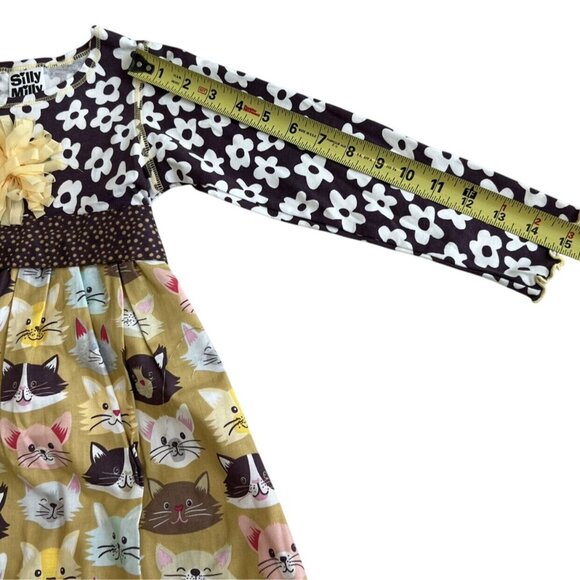 Silly Molly Cat Dress Girls Brown Yellow Long Sleeve Belted Cotton Size 6 - Picture 9 of 11